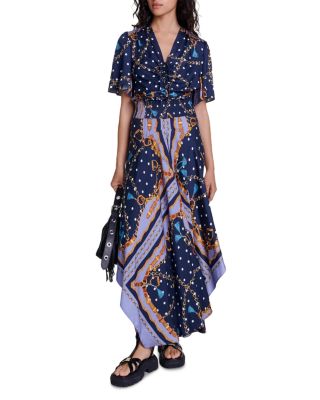maje printed silk dress Patterned silk dress
