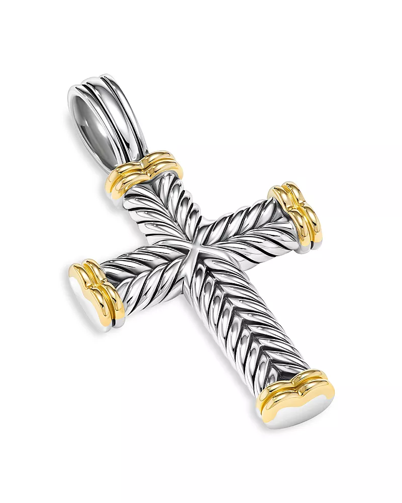 David Yurman Men's 18K Yellow Gold & Sterling Silver Amulets Chevron Cross Pendant