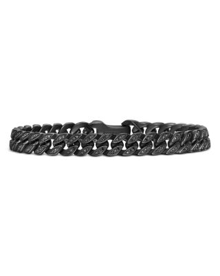 Men's Curb Chain Bracelet in Black Titanium with Black Diamonds, 8mm