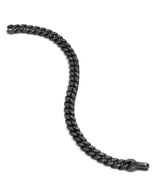 Men's Curb Chain Bracelet in Black Titanium with Black Diamonds, 8mm
