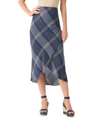 NIC ZOE Line It Up Plaid Tulip Hem Midi Skirt Indigo Multi