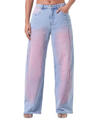 AFRM - Mid Rise Wide Leg Jeans in Blue Pink