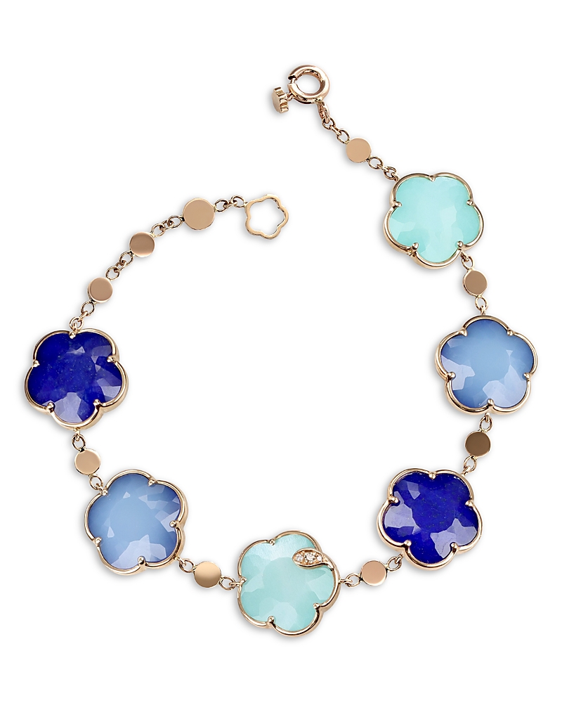 Pasquale Bruni 18k Rose Gold Petit Joli Multi Stone & Diamond Flower Link Bracelet In Blue/pink