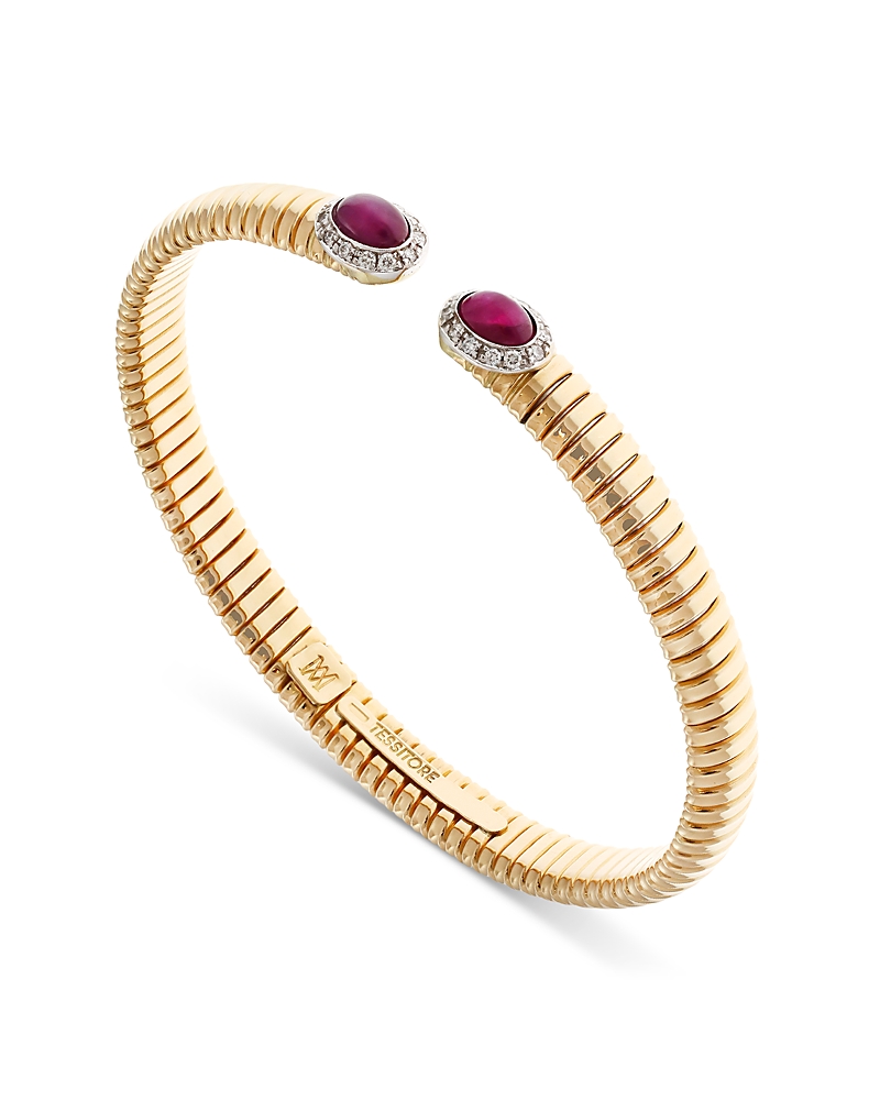 Alberto Milani 18k Yellow Gold Via Giardino Tubogas Domed Emerald Cabochon & Diamond Bracelet In Red/gold