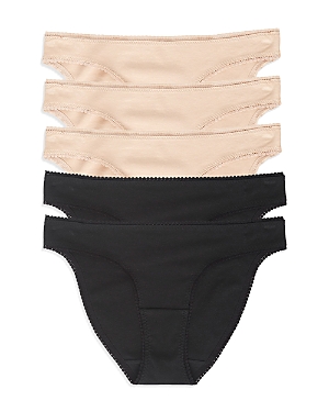 On Gossamer Cabana Cotton Bikinis, Set Of 5 In Black/champagne