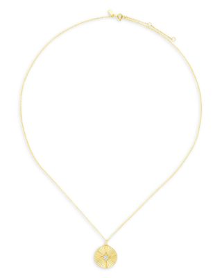 14K Yellow Gold Fluted Disc Pendant Necklace with Diamonds, 0.04 tcw