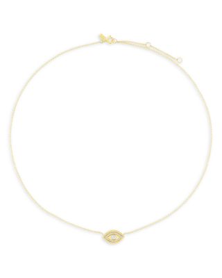 14K Yellow Gold Evil Eye Protection Necklace with Diamonds, 0.16 tcw