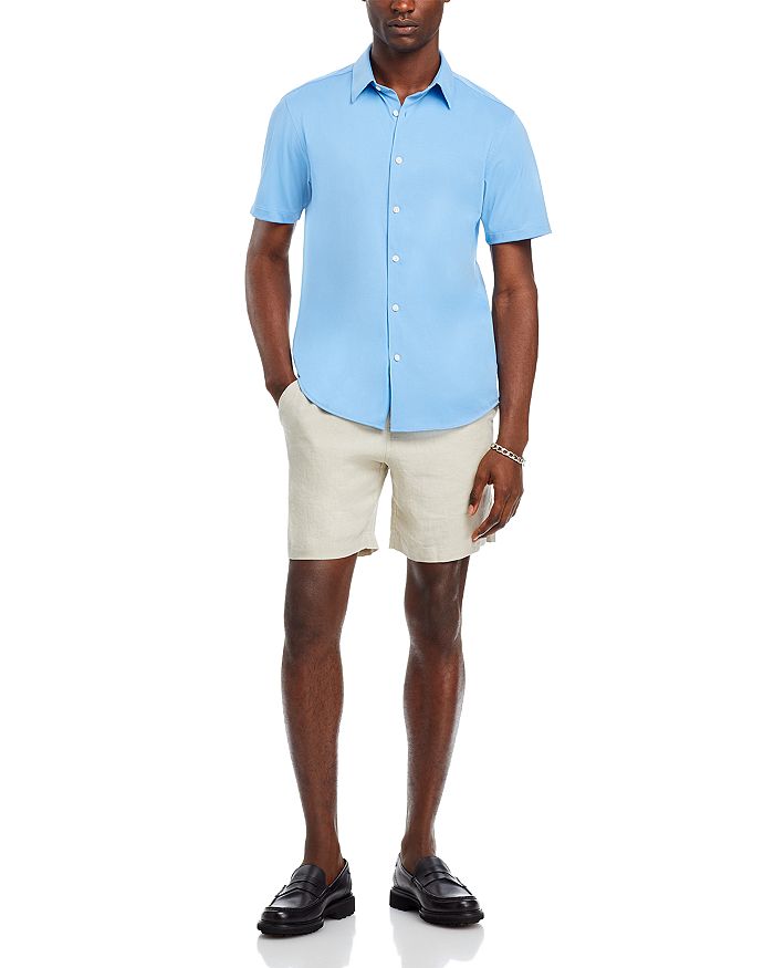 Theory Men's Irving Short Sleeve Shirt In Structure Knit In Powder Blue