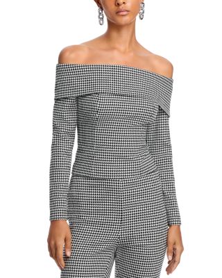 TOCCIN - Houndstooth Long Sleeve Off the Shoulder Top