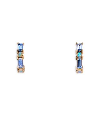 Wwake 14K Yellow Gold Sapphire & Opal Pillar Huggie Earrings