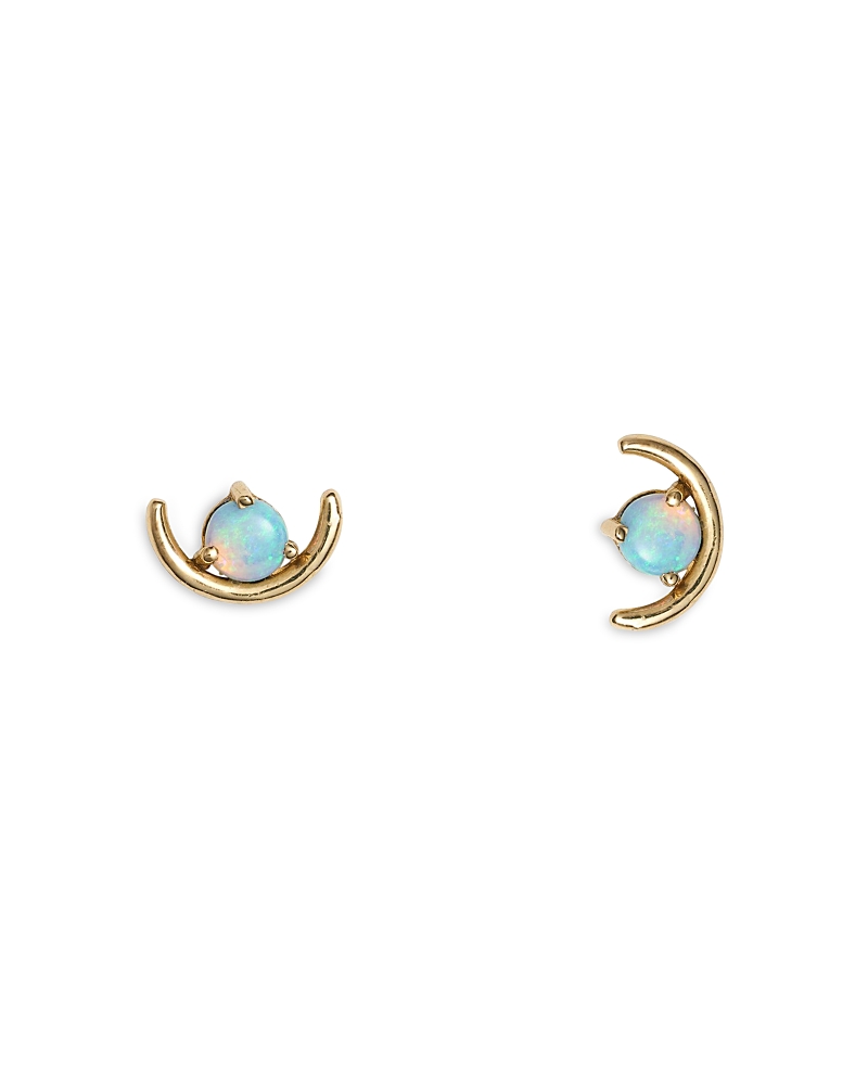 Wwake 14k Yellow Gold Large Opal Arc Earrings In Blue/gold