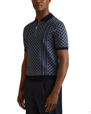 REISS - Sanderson Printed Half Zip Polo Shirt