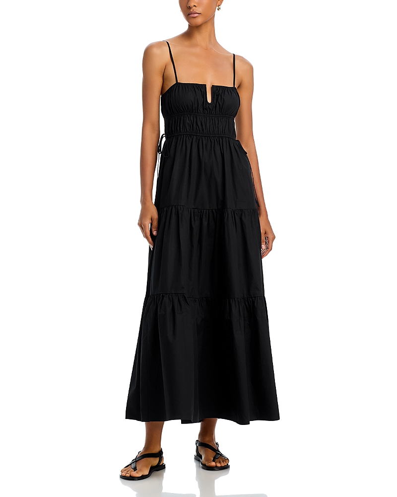 Moon River Shirred Cotton Midi Dress In Black | ModeSens Moon River Shirred Cotton Midi Dress In Black | ModeSens