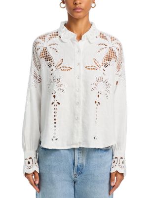 FARM Rio White Palms Long Sleeve Blouse | Bloomingdale's