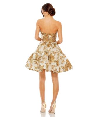 Strapless Brocade Pocket Detail Mini Dress