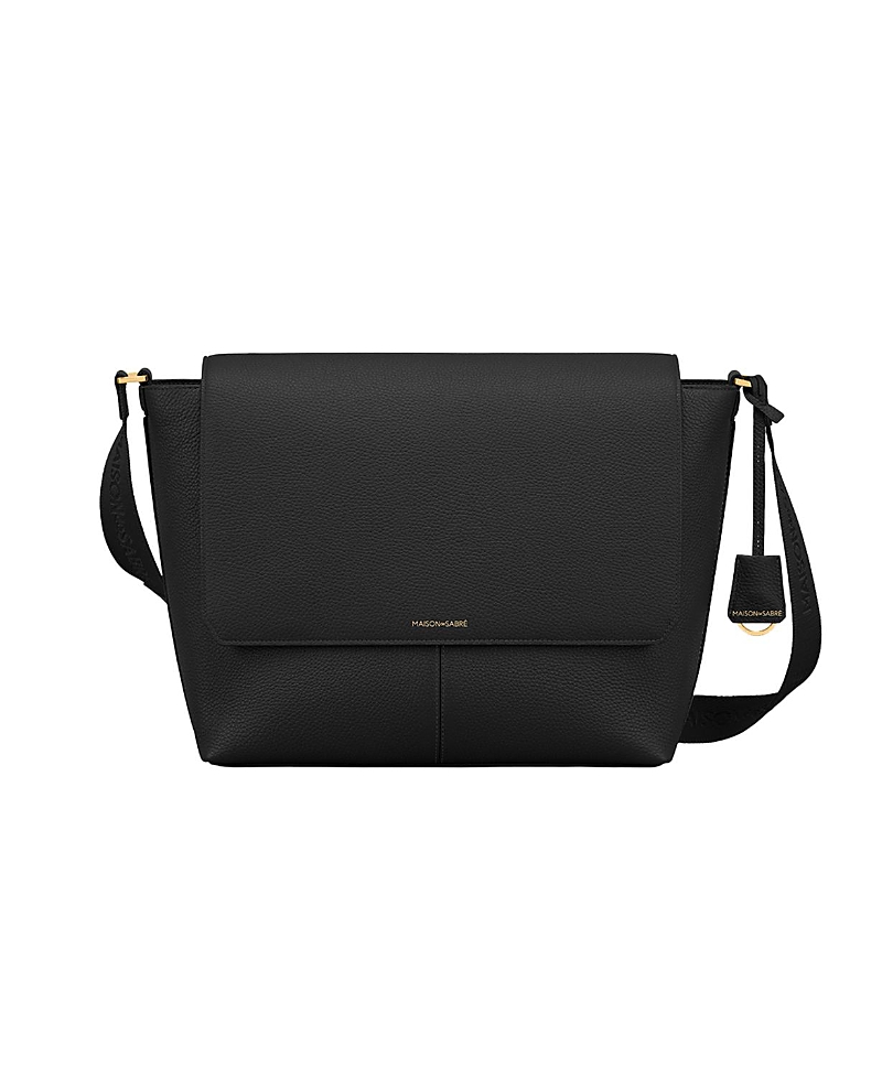 Maison De Sabre Leather Flaire Messenger Bag In Black Caviar