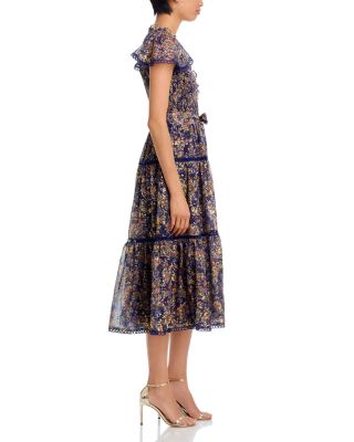 Metallic Floral Midi Dress - Exclusive