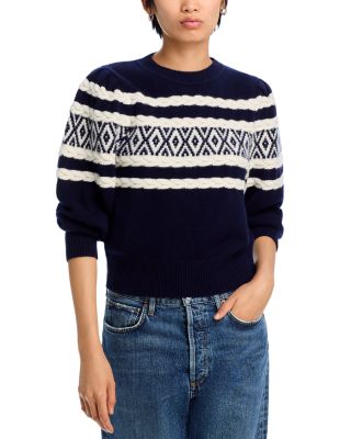 AQUA - Fair Isle Cable Crewneck Sweater - Exclusive