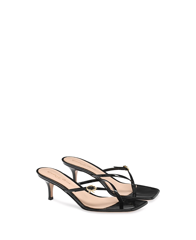 Gianvito Rossi Leather Buckle Thong Sandals In Black