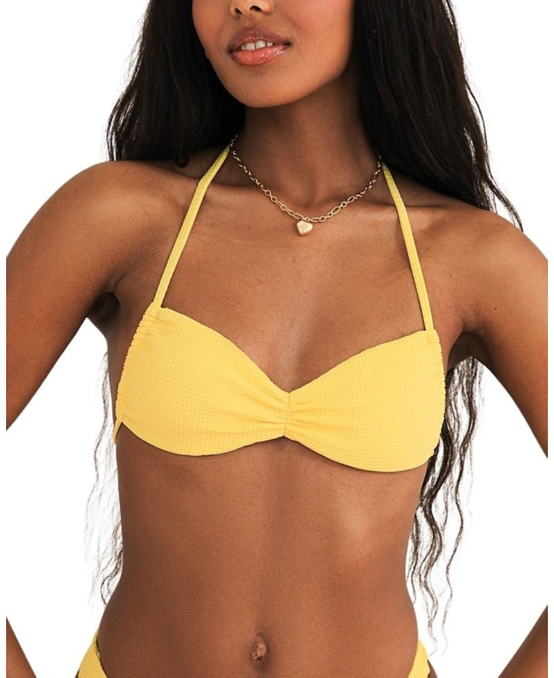Dippin Daisys Christina Tie Straps Bandeau Bikini Top In Sunshine Waffle