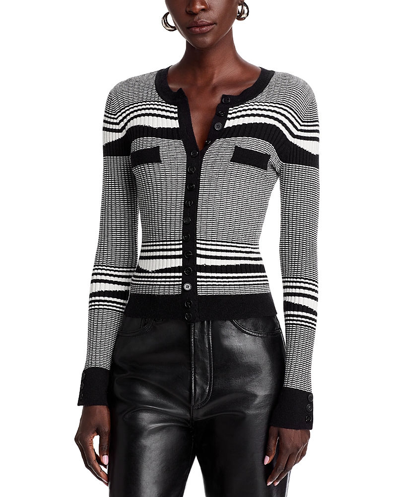 Generation Love Beatrix Striped Button Front Cardigan In White/black