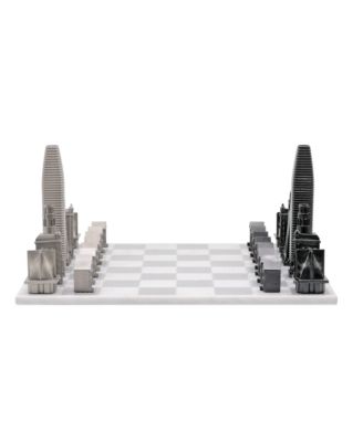 Set of Stainless Steel Chess San Francisco Edition with Marble Hatch Board - ages 14 and up