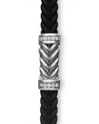 Men's Sterling Silver Chevron Diamond Woven Black Rubber Bracelet