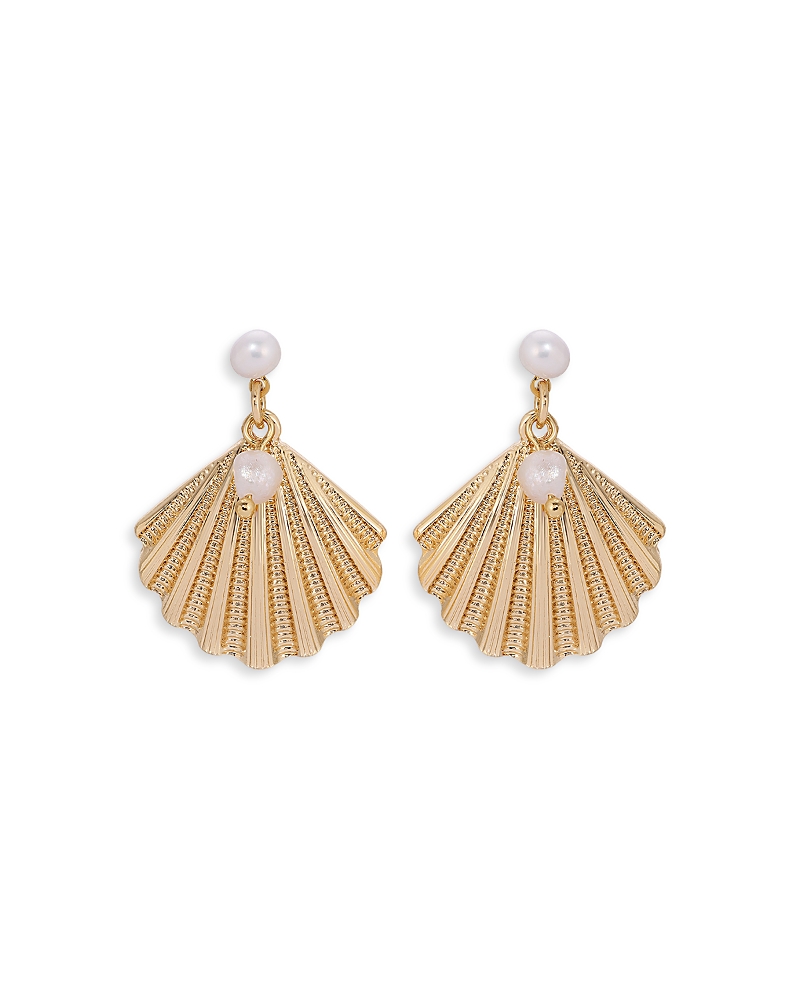 Ettika Scalloped Shell Pearl Drop Earrings In Gold/white