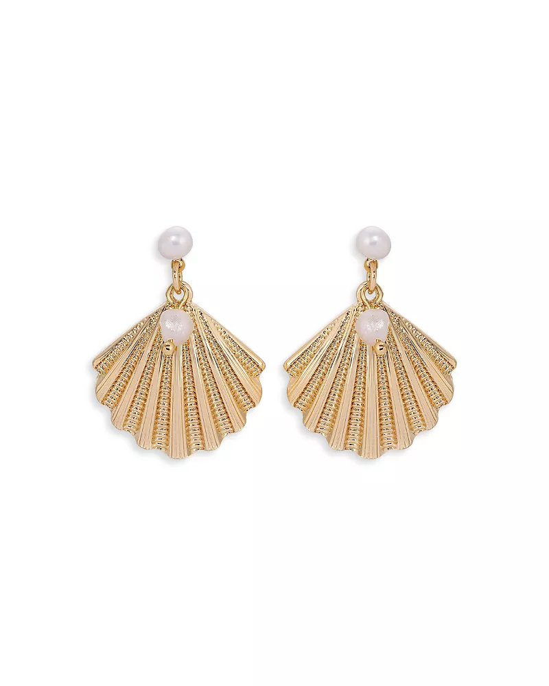 Ettika Scallop Shell Earrings with Cultured Freshwater Pearls