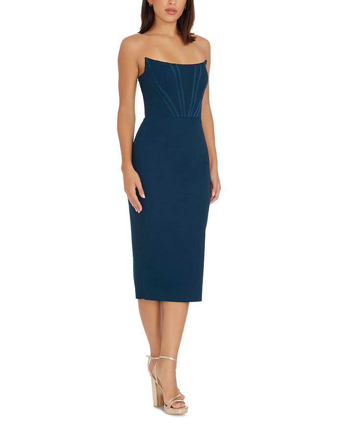 DRESS THE POPULATION DRESS THE POPULATION COSETTE CORSET STRAPLESS BODYCON DRESS 