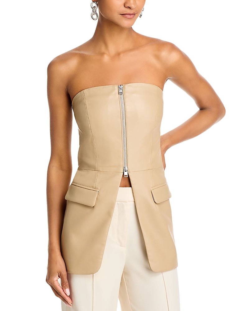 Lamarque Faux Leather Top In Wheat