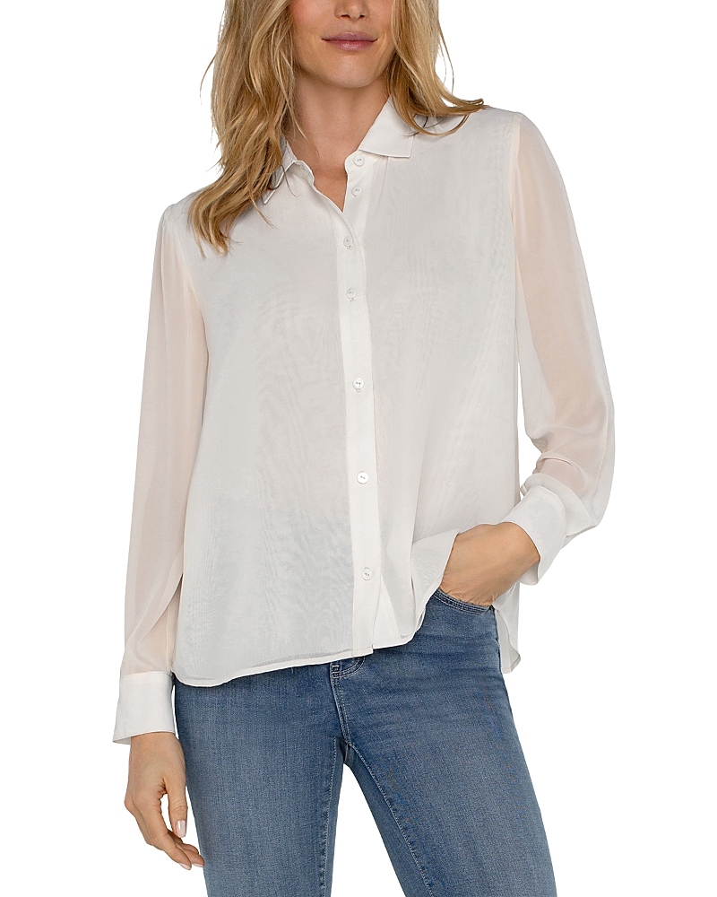 Liverpool Los Angeles Chiffon Button-up Shirt In Cream