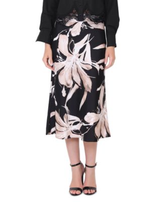 Gracia - Floral Print Satin Fishtail Midi Skirt