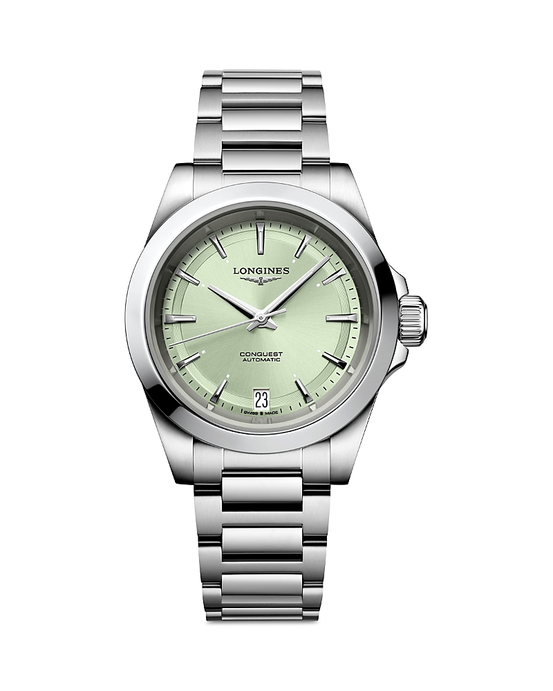 Longines Women's Swiss Automatic Conquest Stainless Steel Bracelet Watch 34mm In Green/silver