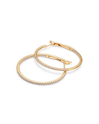 14K Yellow Gold Diamond Inside Out Round Hoop Earrings, 1.5 tcw
