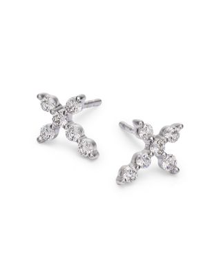Diamond Cross Stud Earrings in 14K White Gold, 0.60 tcw