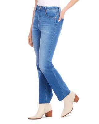 High Rise Raw Hem Straight Jeans in Denim