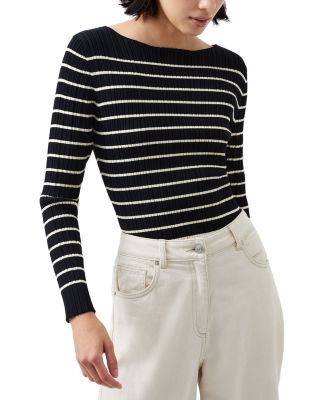 FRENCH CONNECTION - Striped Crinkle Knit Top