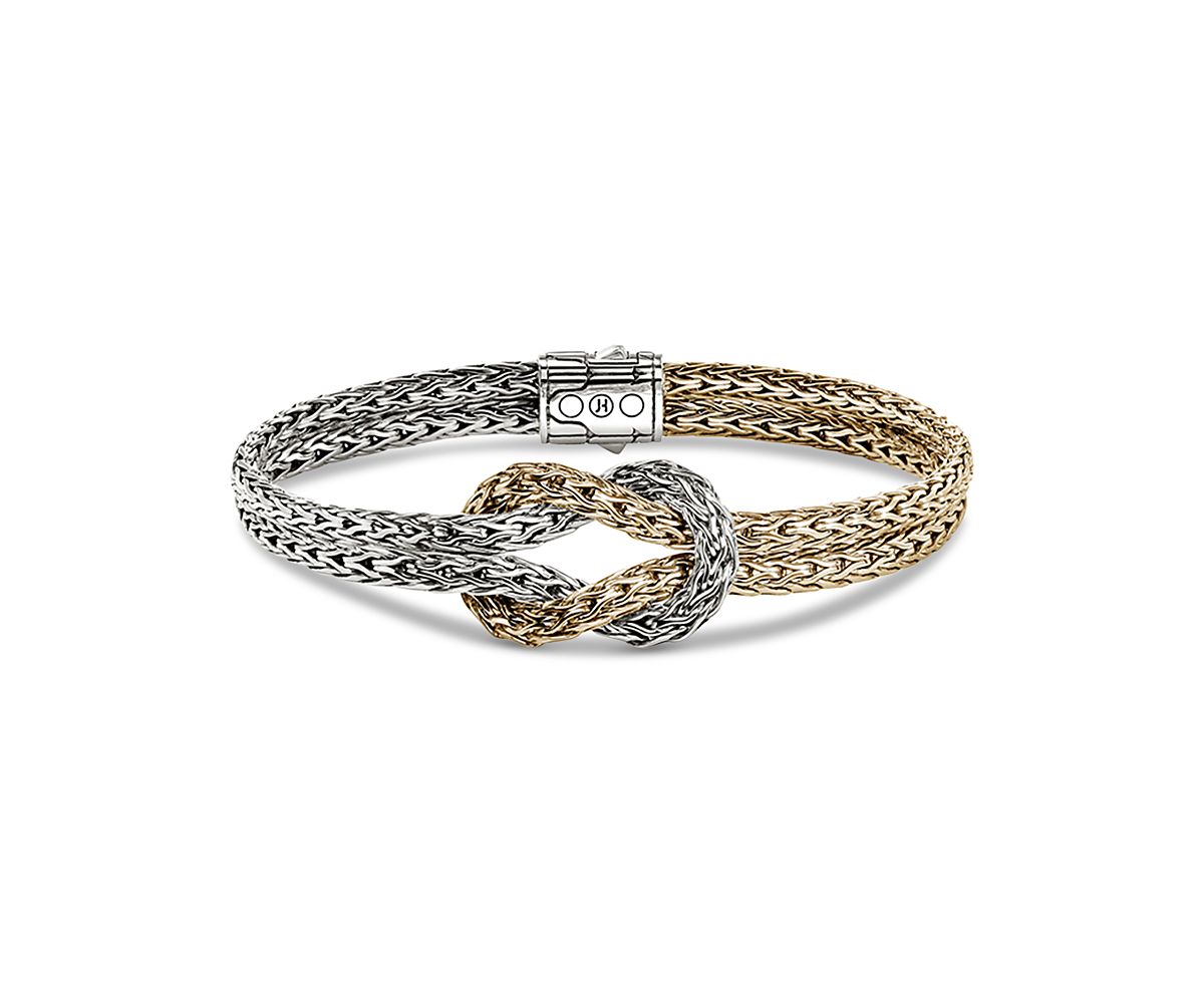John Hardy 14K Yellow Gold & Sterling Silver Love Knot Woven Chain Statement Bracelet