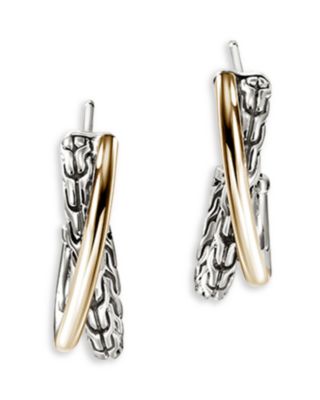 JOHN HARDY - 14K Yellow Gold & Sterling Silver JH Essentials Crossover Earrings