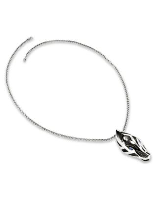 Men's Sterling Silver Naga Blue Sapphire Pendant Necklace, 22"