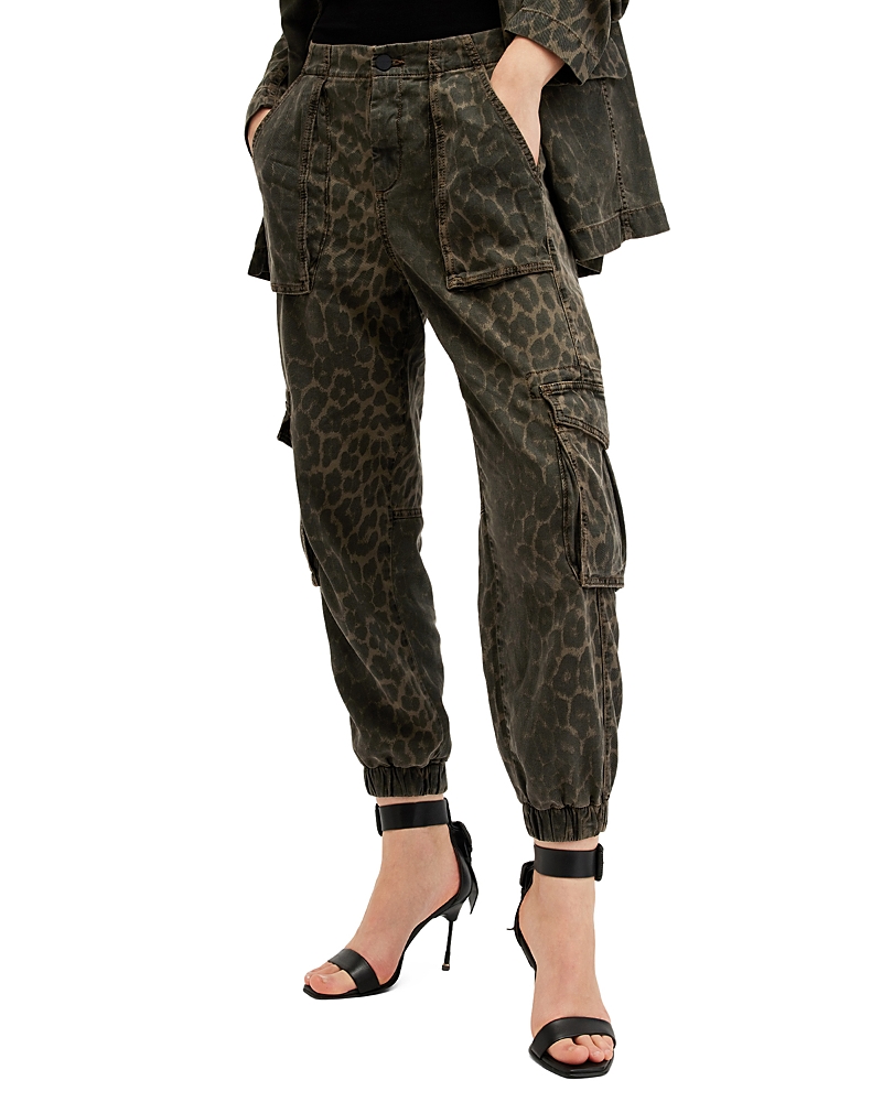 Allsaints Aleida Leopard Print Denim Blazer In Leopard Green