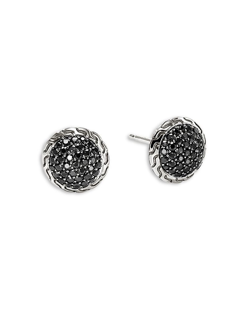 John Hardy Sterling Silver Jh Essentials Black Sapphire Pave Framed Stud Earrings In Black Saphire