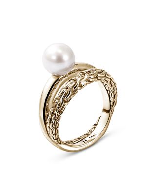 JOHN HARDY - 14K Yellow Gold JH Essential Cultured Freshwater Pearl Crossover Ring