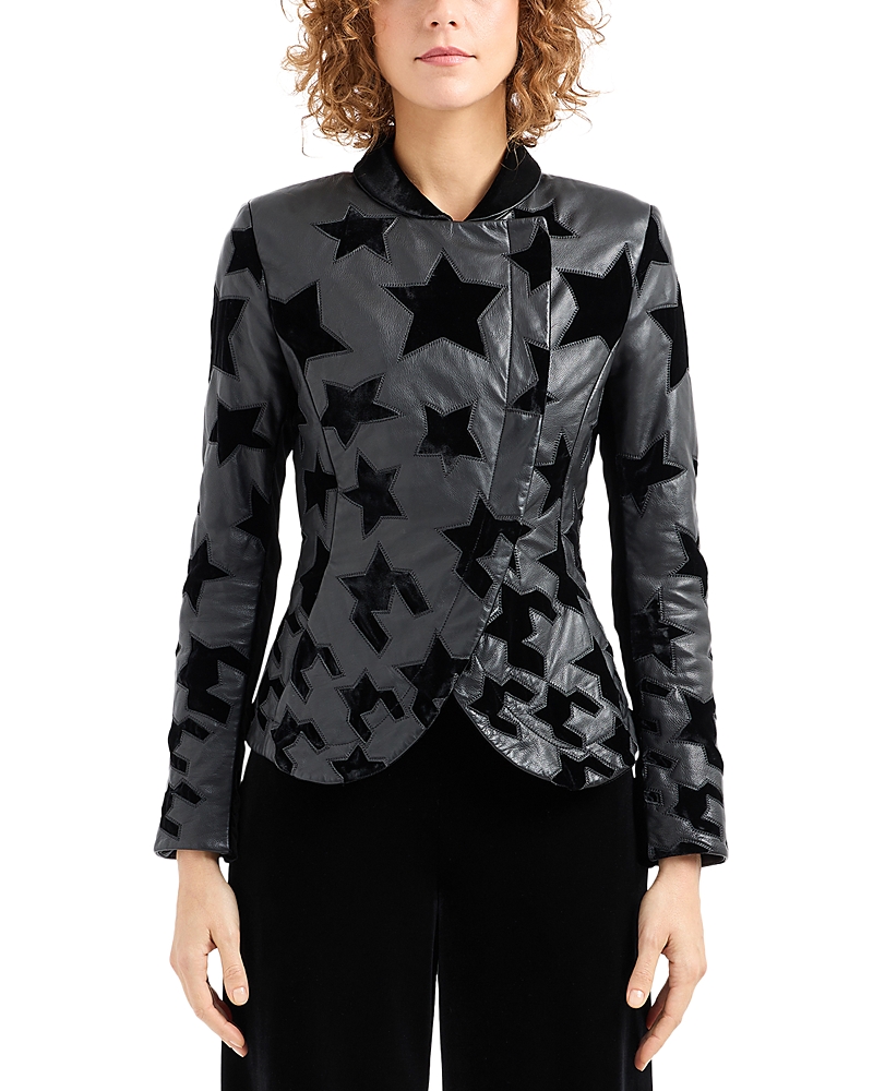 Shop Emporio Armani Velvet Stars Leather Jacket In Black