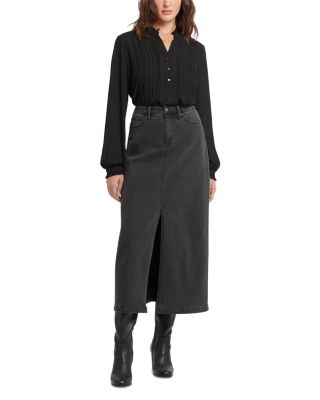 High Rise Denim Maxi Skirt