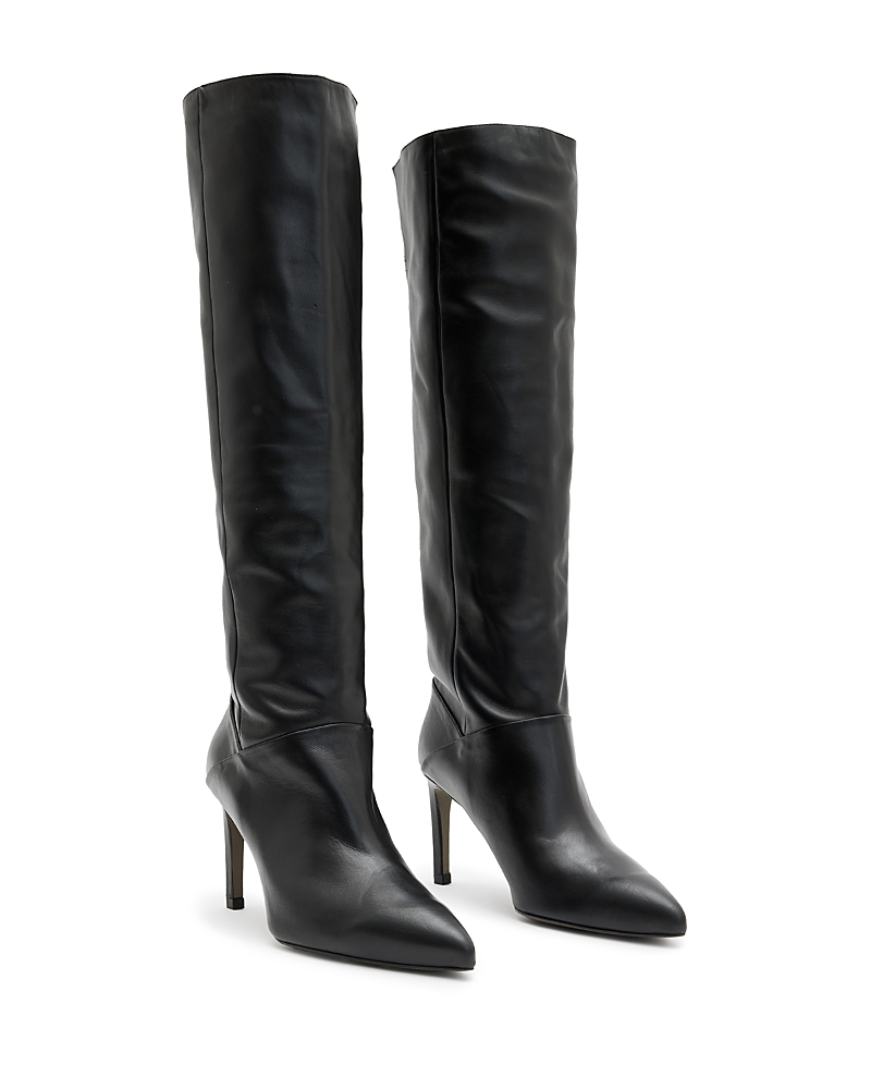 Allsaints Nori Shimmer Boot Womens Tall Pointed Toeq Knee-high Boots In Black