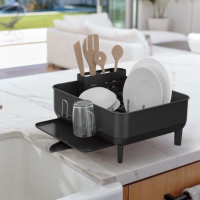 Compact Steel Frame Dish Drying Rack with Swivel Spout Drain