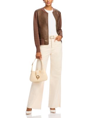 Distressed Faux Leather Bomber Jacket