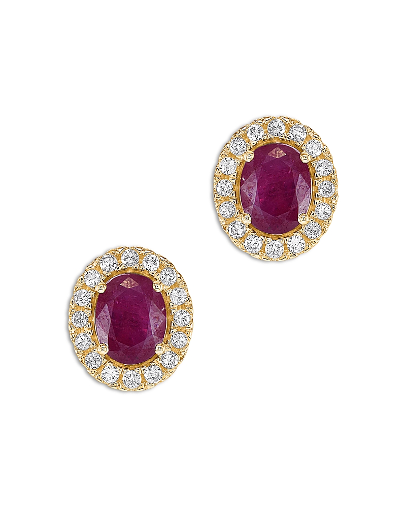 Bloomingdale's Fine Collection Ruby & Diamond Oval Halo Stud Earrings in 14K Yellow Gold